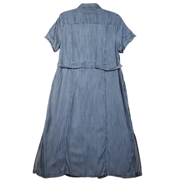 Lands' End Women M Chambray Shirt Dress Blue Denim Short Sleeve Button‎ Front - Picture 2 of 8